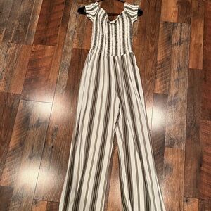 Justify Off-Shoulder Striped Jumpsuit in Black and White